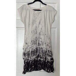 XCVI Wearables Aviana Dress XS White Black Tie-Dye Ruched Boho Artsy